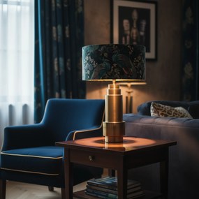 Candeeiro de mesa cor de pena de pavão com abajur de veludo bronze e dourado 50 cm - Bruut