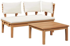 vidaXL Banco de jardim 2 pcs Creme e Marrom Madeira de teca maciça