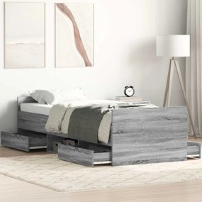 Estrutura de cama c/ painéis de cabeceira e pés cinzento sonoma