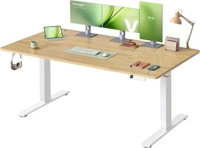 Secretária eletrica 160 x 80 x (72-120) cm com altura ajustável, porta USB e função de memória, cor carvalho dourado