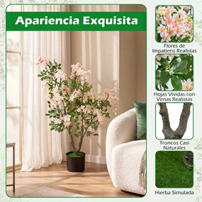Conjunto de 2 Árvores de Flores Artificiais, 15 x 13 x 90 cm, Vaso de Cimento, Rosa