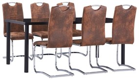 vidaXL 7 pcs conjunto de jantar camurça artificial castanho