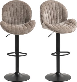 Conjunto de 2 bancos de bar em forma de concha, com encosto, altura ajustável e apoio para os pés, estrutura em aço, castanho