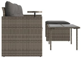 3 pcs conjunto sofás de jardim c/ almofadões vime PE cinzento