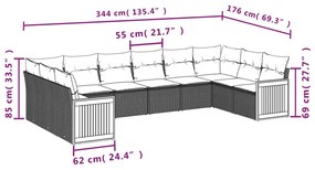 10 pcs conjunto de sofás p/ jardim com almofadões vime PE bege