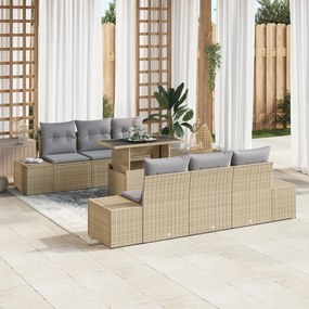 Conjunto de Sofá de Jardim com 7 Peças e Almofadas Bege em Poliratan