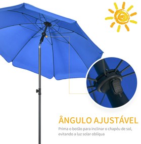 Chapéu de Sol de Praia Grande Ø180 cm Chapéu de Sol de Exterior com Ângulo Ajustável Proteção UV50+ Mastro de Ø32 mm Azul