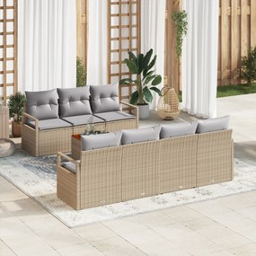 Conjunto de Sofá de Jardim vidaXL de 8 Peças com Almofadas Bege Vime P