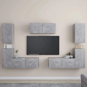 7 pcs conjunto de móveis de TV contraplacado cinzento cimento