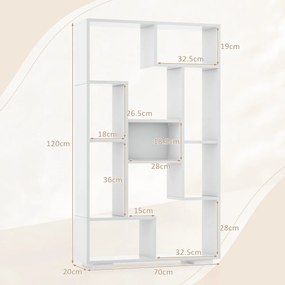 Estante geométrica moderna em madeira com prateleiras abertas Kits anti-derrapantes para sala de estar escritório casa 70 x 20 x 120 cm Branca