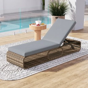 Espreguiçadeira de Jardim com encosto ajustável 185 x 65 x 26-86 cm, almofada e espaço de arrumação para piscina, pátio e jardim Cor do rattan PE: Cas
