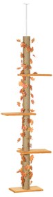 PawHut Árvore Gatos Chão ao Teto Altura Ajustável Torre Arranhador 3 Plataformas Estabilidade Segurança 37x21x202-242 cm Laranja | Aosom Portugal