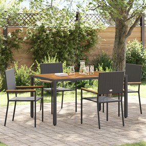 Conjunto de Jantar de 5 Peças vidaXL Rattan Poliéster Preto