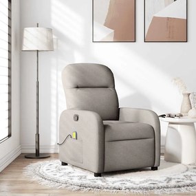 vidaXL Poltrona de massagens reclinável tecido cinzento-acastanhado