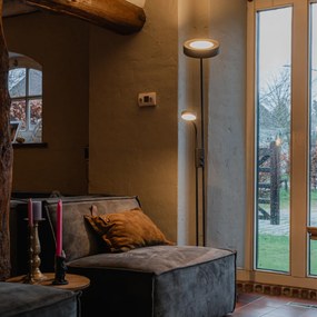 Candeeiro de pé preto com LED e dimmer com luz de leitura - Kelso