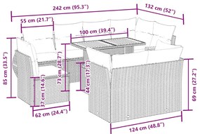 9 pcs conjunto de sofás p/ jardim com almofadões vime PE bege