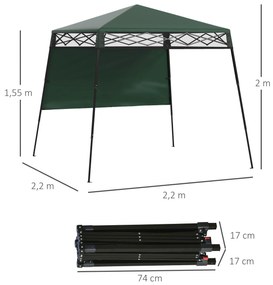Tenda Dobrável 220x220x200 cm com 1 Parede Lateral Bolsa de Transporte Impermeável e Proteção UV50+ para Jardim Pátio Verde