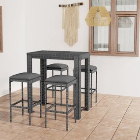 vidaXL 5 pcs conjunto de bar p/ jardim c/ almofadões vime PE cinzento