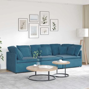 Sofá modular com almofadas veludo azul
