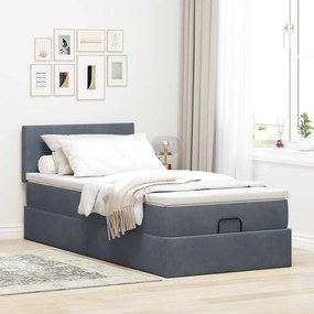 moldura de cama otomana vidaXL com colchão cinza escuro veludo