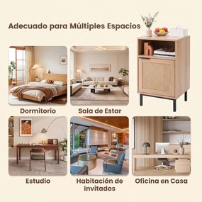 Mesa de Cabeceira, 40 x 35 x 65,5 cm, Porta de Rotim, Natural