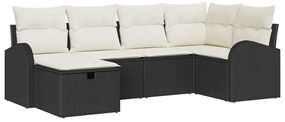 Conjunto de Sofá de Jardim 6 Peças com Almofadas Preto Rattan Poliéste
