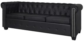 Conjunto sofás Chesterfield 2 + 3 lugares couro artific. preto