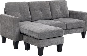 HOMCOM Sofá Chaise Longue Sofá em Forma de L Estofado em Poliéster Sofá de Canto Reversível 186x130x84 cm Cinzento Escuro | Aosom Portugal