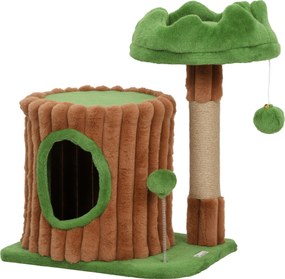 PawHut Arranhador para Gatos 53 cm Design de Tronco com Cama Caverna Poste de Juta Bolas Penduradas 40x30x53 cm Castanho e Verde | Aosom Portugal