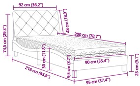 Cama com colchão 90x200 cm veludo cinzento-escuro