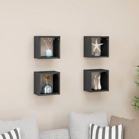vidaXL Prateleiras parede forma de cubo 4 pcs 22x15x22 cm cinza brilh.