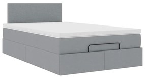 Cama otomana com colchão 120x190 cm tecido cinzento claro