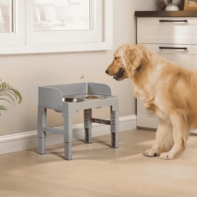 Comedouro elevado para cães com suporte ajustável 42,5 x 24 x (28,5-36,5) cinzento