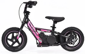 Bicicleta eléctrica para crianças RIRIBIKE RTX3 24V (12"), bateria de lítio, motor de 100W, travão de disco, assento ajustável em PU macio Rosa