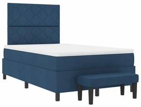 Cama Box Spring com Colchão &amp; Banco Azul 120x190 cm Tecido