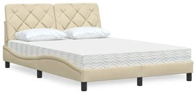 vidaXL Cama com colchão 120x200 cm tecido cor creme