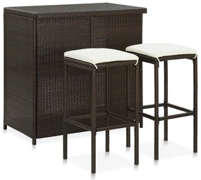 3 pcs conjunto de bar vime PE castanho