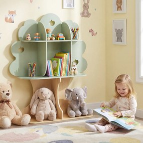 Estante infantil em forma de árvore com 8 cubos abertos 97 x 28 x 114 cm, com padrão de maçãs recortadas, para quarto infantil, sala de jogos ou crech