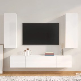 vidaXL 4 pcs conjunto móveis de TV madeira processada branco brilhante