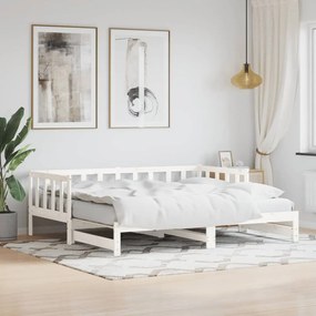 vidaXL Sofá-cama com gavetão 90x200 cm madeira de pinho maciça branco