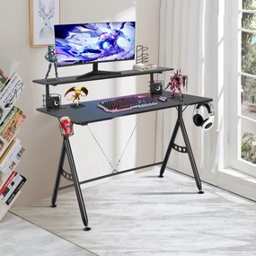Secretária Mesa Gaming de jogos com monitor Mesa de computador de prateleira com suporte de jogos de vídeo 120 x 60 x 96 cm Preto
