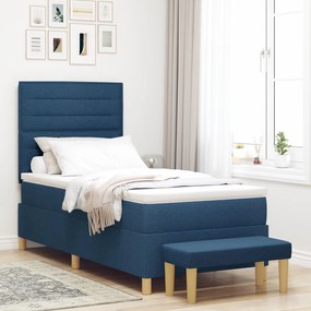 Cama Box Spring com Colchão e Banco Azul 90x200 cm Tecido