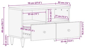 Móvel de TV 70x33x46 cm madeira de mangueira maciça