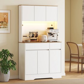 Armário de Cozinha Alto, 100 x 38 x 180 cm, Iluminação LED RGB, Branco