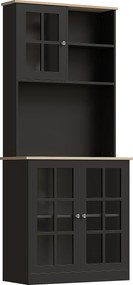 HOMCOM Armário de Cozinha com Prateleiras e Portas de Vidro  Armário Alto de Cozinha para Pequenos Eletrodomésticos e Louças 80x37x183 cm Preto | Aosom Portugal