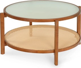Mesa de Centro Redonda, 88 x 88 x 45 cm, Arrumação em Dois Níveis, Castanho