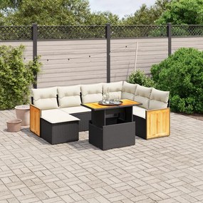 8 pcs conjunto sofás de jardim com almofadões vime PE preto