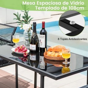 Conjunto de mobiliário de jardim em rattan PE com encosto rebatível e almofadas confortáveis Preto