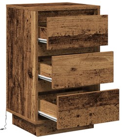 Mesa de Cabeceira com LED Madeira Velha 39x34,5x65 cm Madeira de Engen