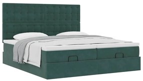Estrutura de cama otomana com colchão verde escuro Veludo